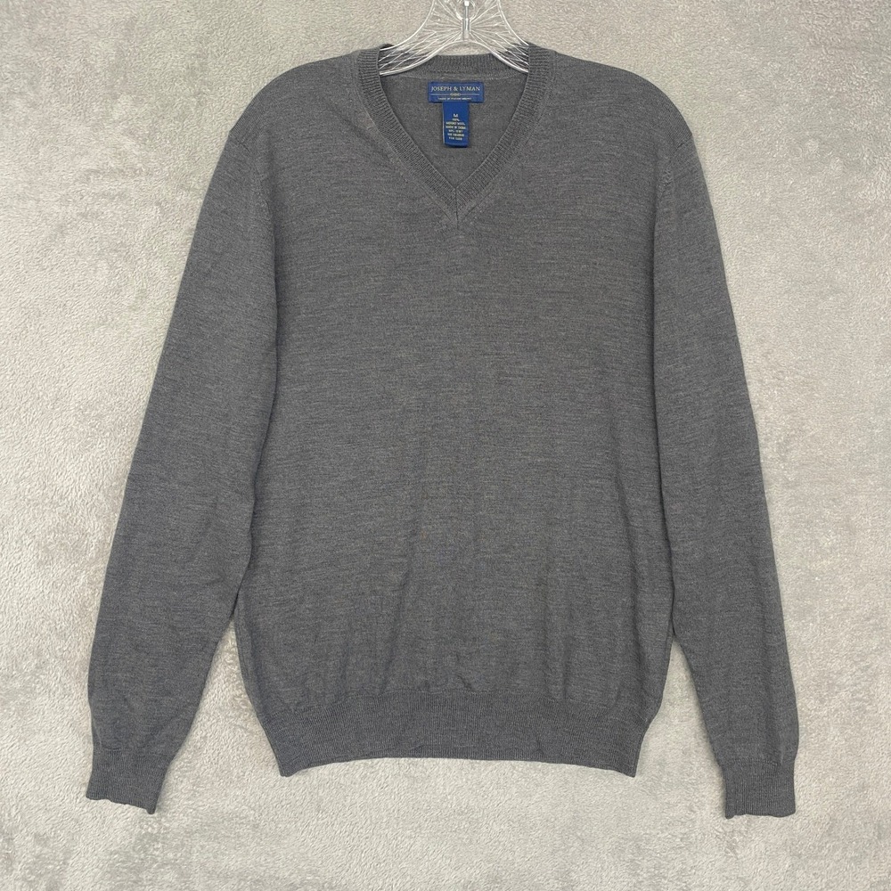 Joseph & Lyman Mens Merino Wool V Neck Sweater Gray Size M